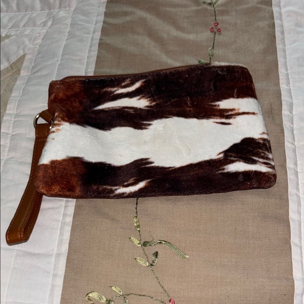 Brown and White suede - canvas wristlet excellent condition